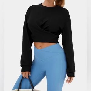 NEW Dropped Shoulder Tie Back Cropped Casual Sports Sweatshirt Size S